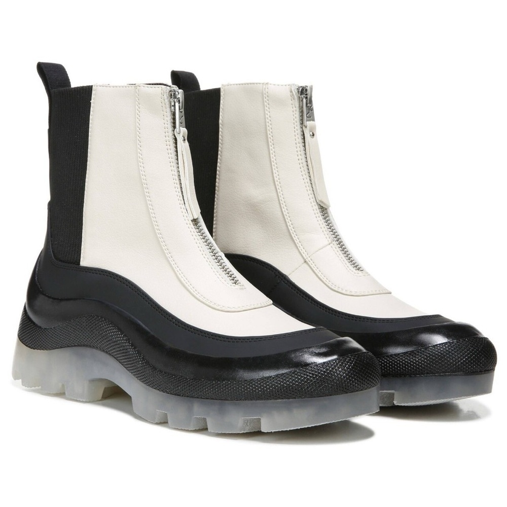 Women’s White and Black Front-Zip Chelsea Boots